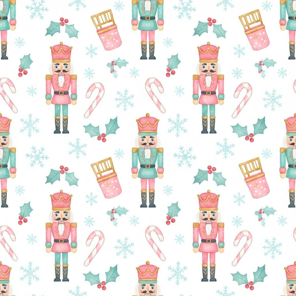 Pastel Nutcracker Christmas Wrapping Paper | Elegant Holiday Gift Wrap | Ballerina Christmas Theme | Pink and Mint Nutcracker Wrapping Paper
