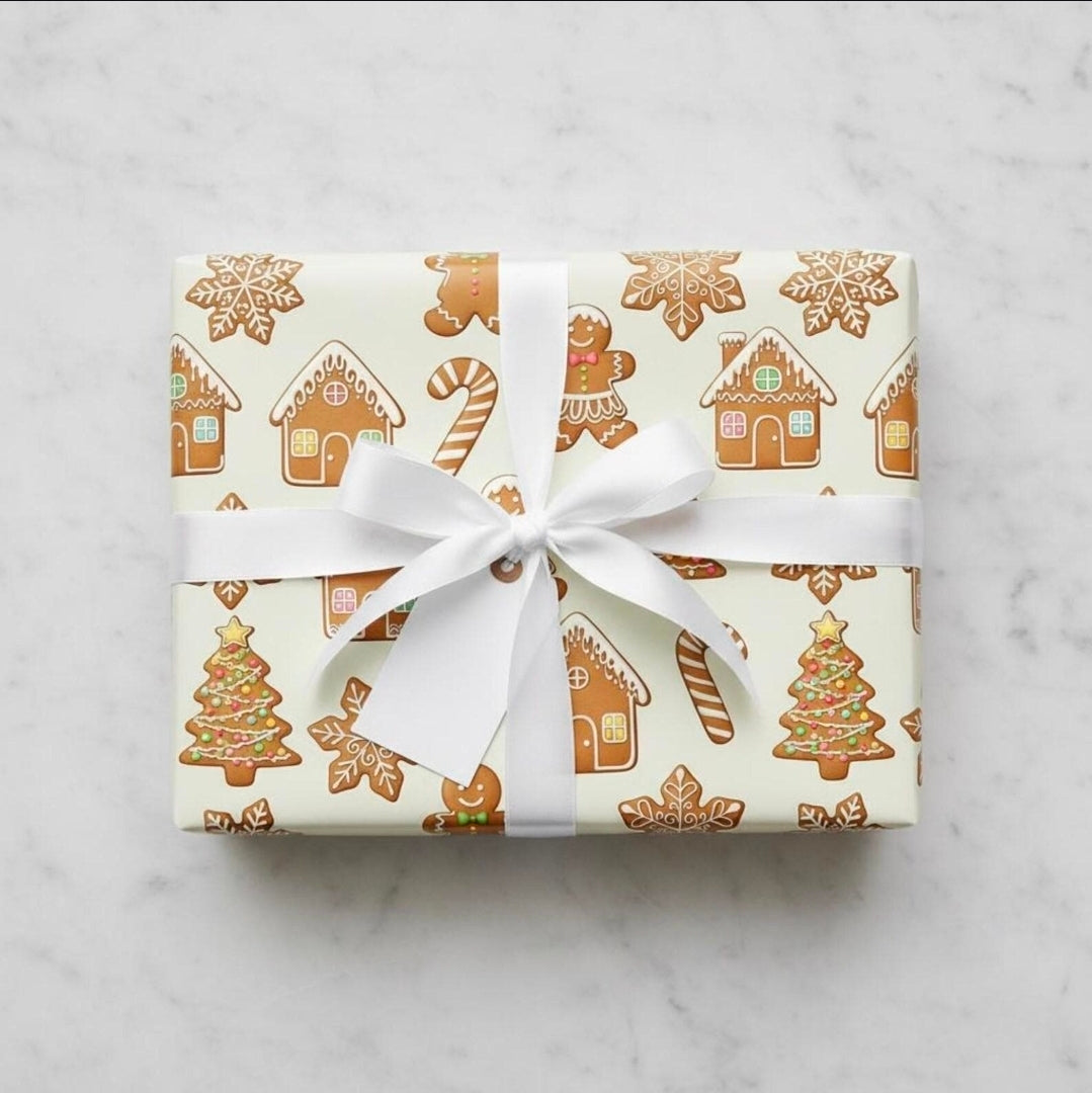 Wrapping Paper, Christmas Gingerbread Gift Wrap with Cookie House & Treats, Holiday Gift Wrap, Festive Present Wrap, Xmas Gift Packaging,