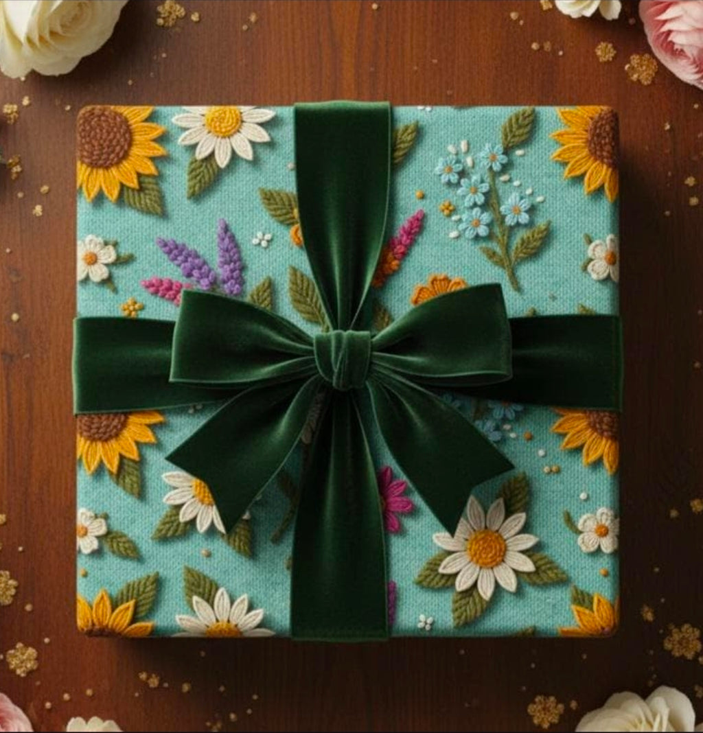 Knit Floral Wrapping Paper | Daisies on Teal Roll
