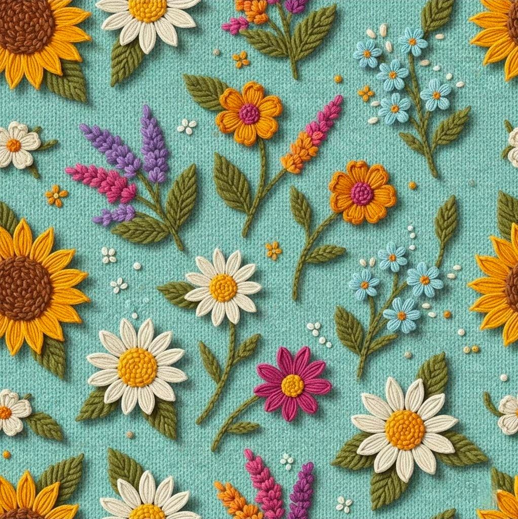 Knit Floral Wrapping Paper | Daisies on Teal Roll