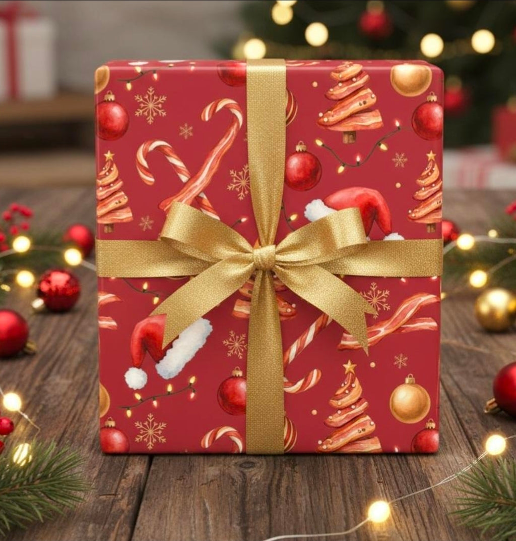 Funny Bacon Christmas Wrapping Paper | Cute Holiday Gift Wrap | Foodie Xmas Paper | Festive Breakfast Theme | Humorous Holiday Wrap