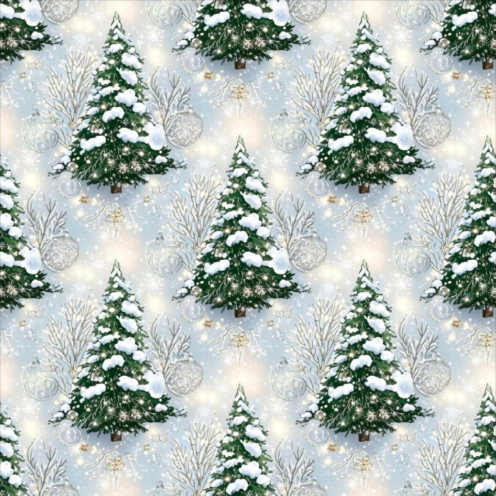 Wrapping Papers, Elegant Winter Wonderland Christmas Trees Gift Wrap, Snowy Holiday Ornaments, Frosted Pines, Festive Present Packaging,