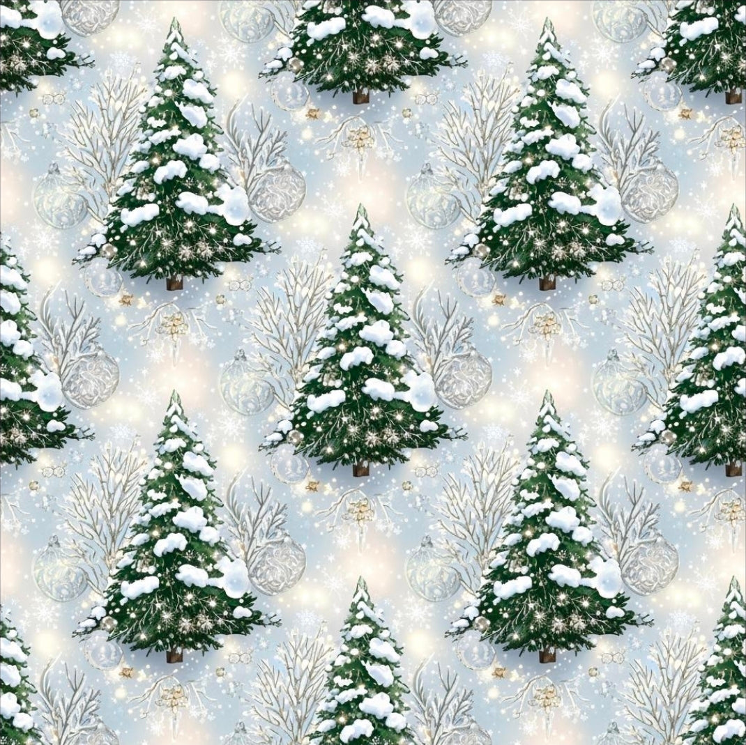 Wrapping Papers, Elegant Winter Wonderland Christmas Trees Gift Wrap, Snowy Holiday Ornaments, Frosted Pines, Festive Present Packaging,