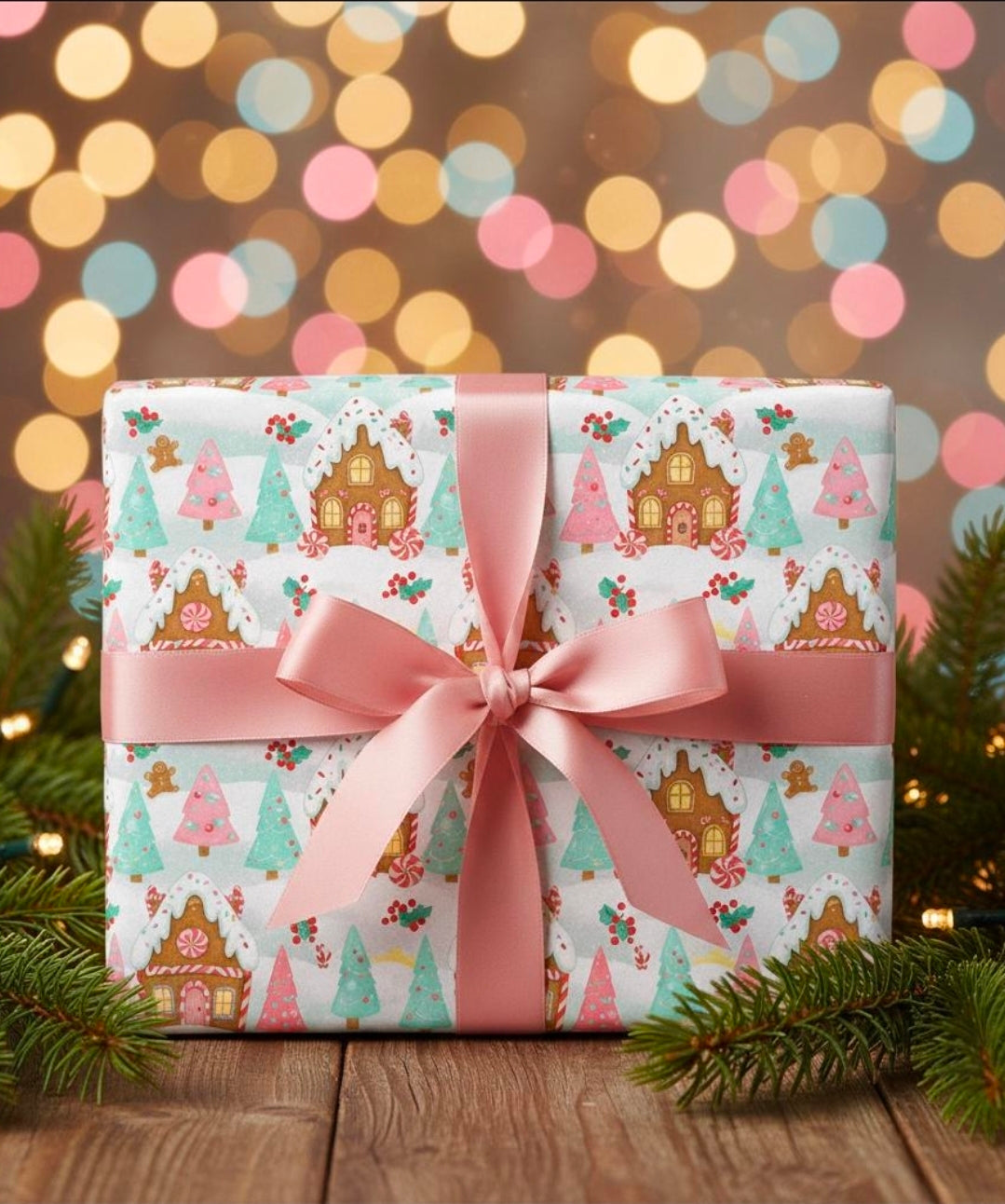 Wrapping Papers - Pastel Pink Gingerbread Sweet Christmas Gift Wrap Candy House Holiday Design, Gift Wrap, Christmas Gift Wrap, Holiday