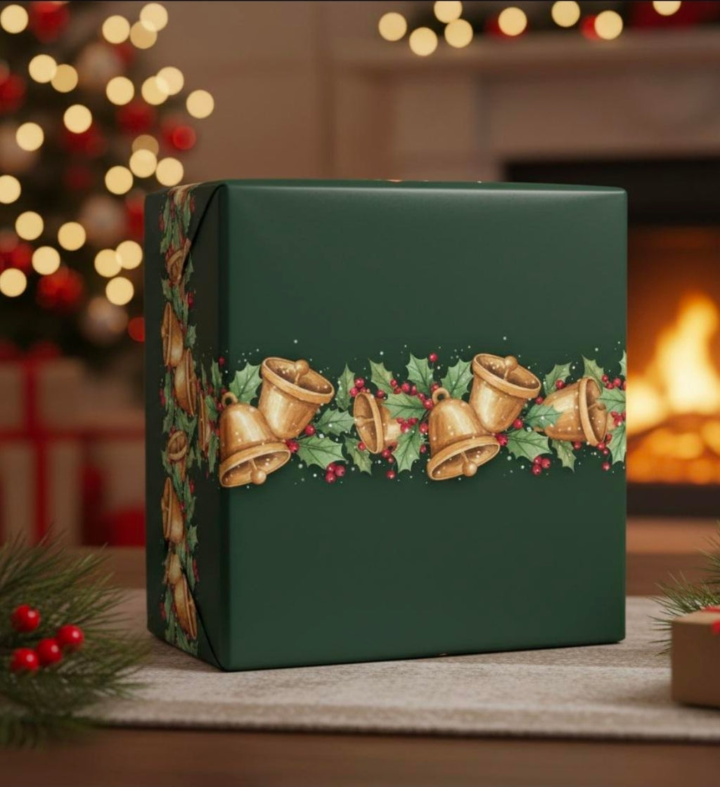 Holiday Bells and Holly Wrapping Papers | Christmas Gift Wrap Roll
