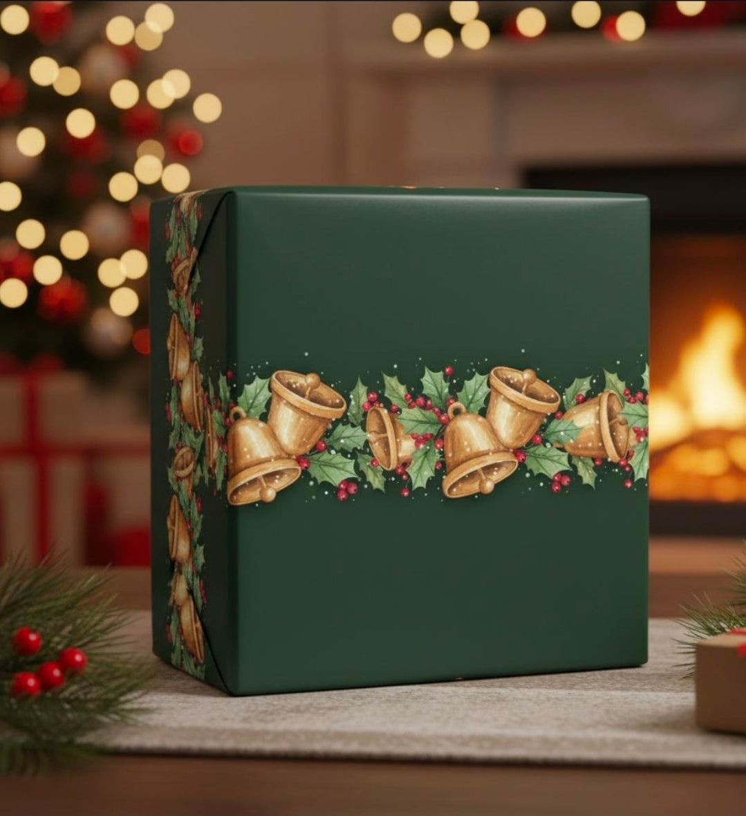 Holiday Bells and Holly Wrapping Papers | Christmas Gift Wrap Roll