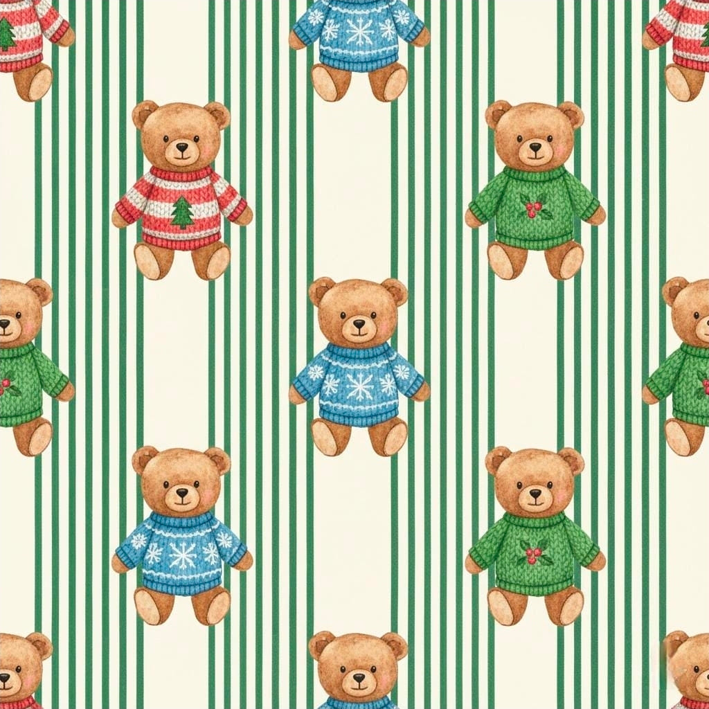 Teddy Bears Pattern Wrapping Paper | Cute Bear Stripes Holiday Wrap