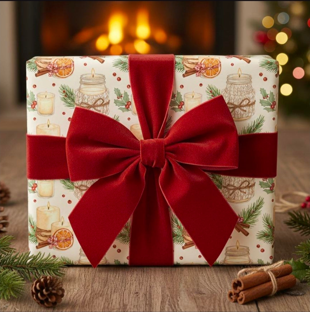 Christmas Candle Wrapping Papers - Vintage Holiday Gift Wrap, Nostalgic Christmas Gift Wrap Set, Festive Gift Wrap Sheets,