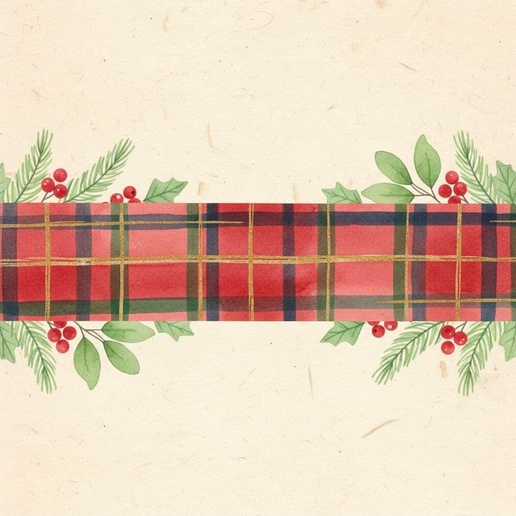 Red Tartan Plaid with Holly Wrapping Paper | Holiday Gift Wrap