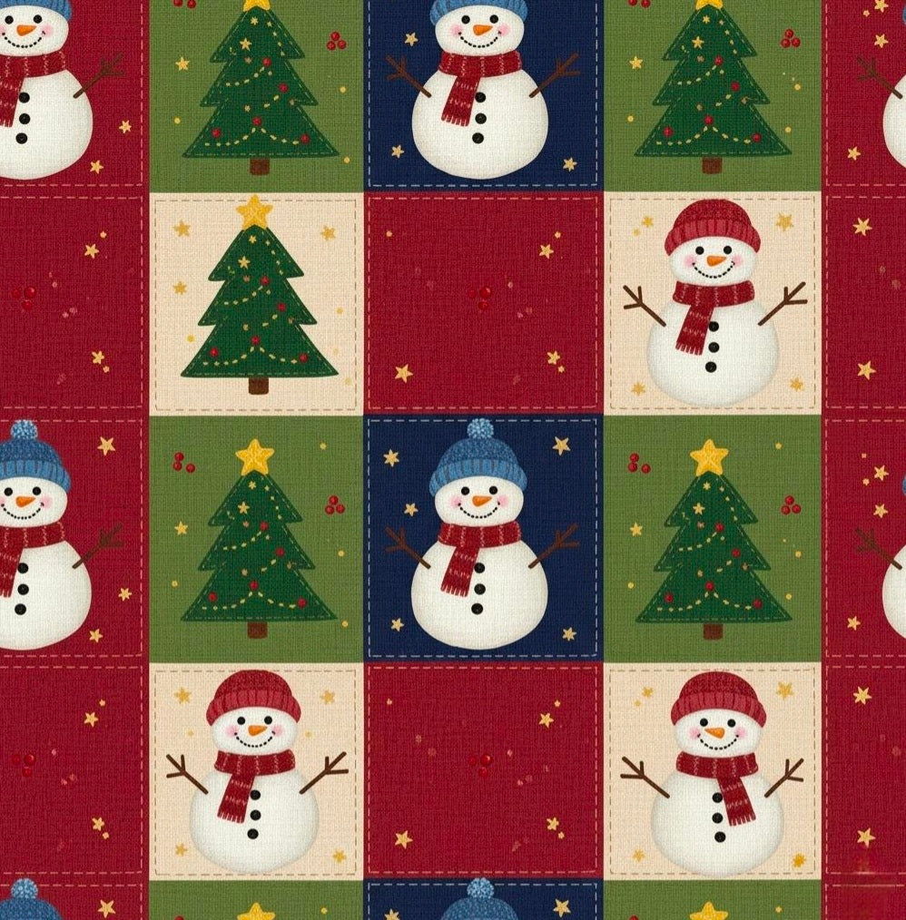 Snowman & Christmas Quilt Tree Wrapping Paper | Holiday Pattern Roll