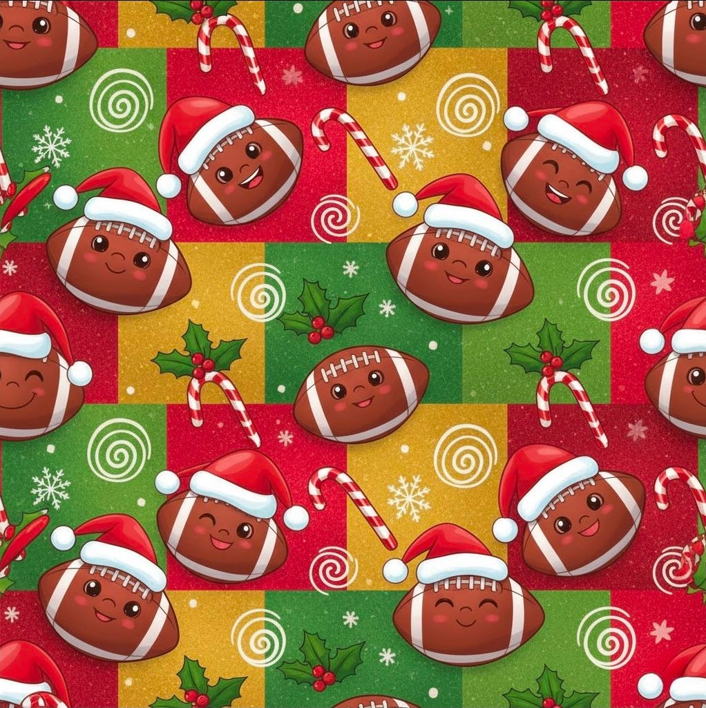 Christmas Football Wrapping Paper - Santa Hats & Snowflakes, Sports Fan Holiday Gift Wrap