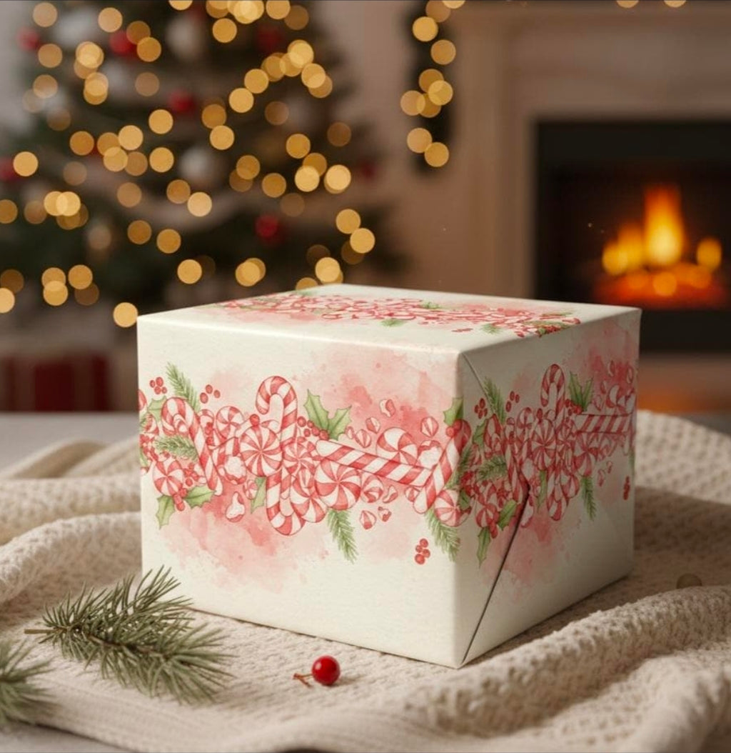 Candy Cane Wreath Wrapping Paper | Holiday Gift Wrap