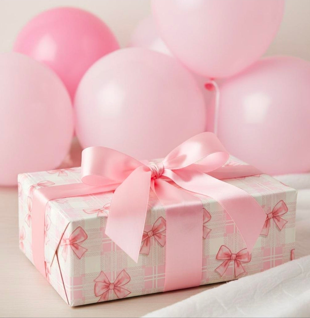 Pink Bow Wrapping Paper, Gift Wrap for Birthdays, Holidays, Bridal Showers, Baby Showers, and More
