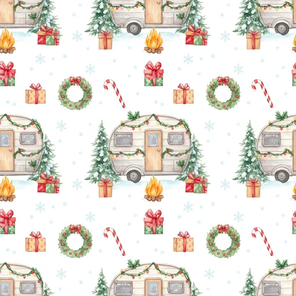 Vintage Christmas Camper Wrapping Paper  Retro Holiday Gift Wrap, Festive Trailer Christmas Paper