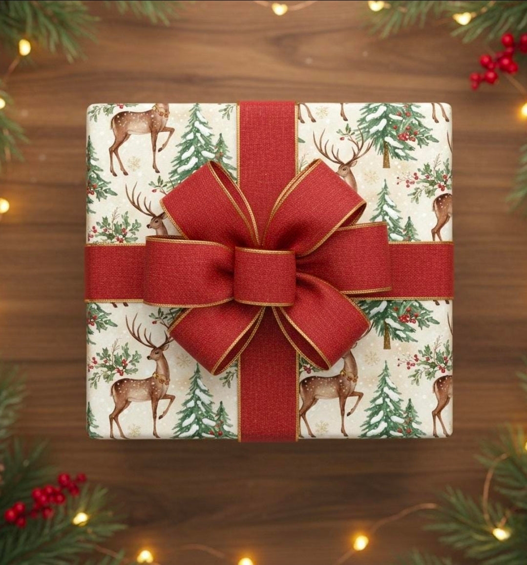 Vintage Christmas Deer Wrapping Papers, Holiday Gift Wrap, Traditional Christmas Style, Festive Craft Paper, Nostalgic Holiday Decor