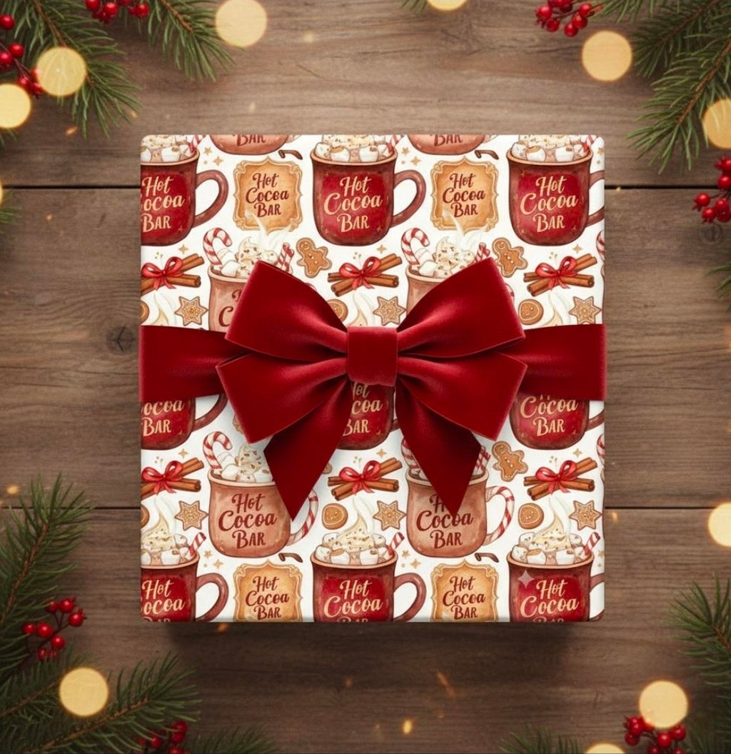 Holiday Hot Cocoa Christmas Wrapping Papers - Festive Gift Wrap for Christmas Morning Gifts, Winter Birthdays, Cocoa Bar Party Favors,