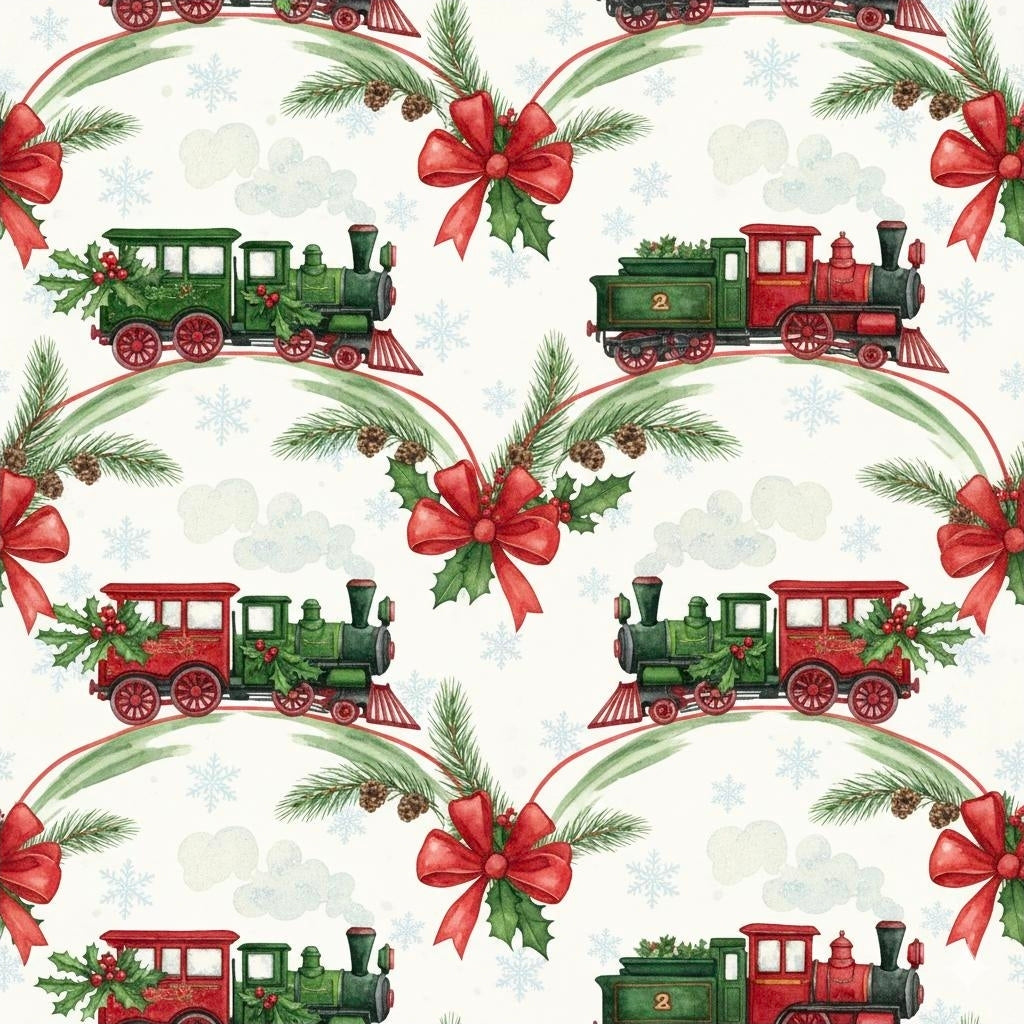 Vintage Christmas Train Wrapping Paper | Holiday Gift Wrap for Boys or Him | Classic Retro Xmas Paper | Festive Winter Train Theme