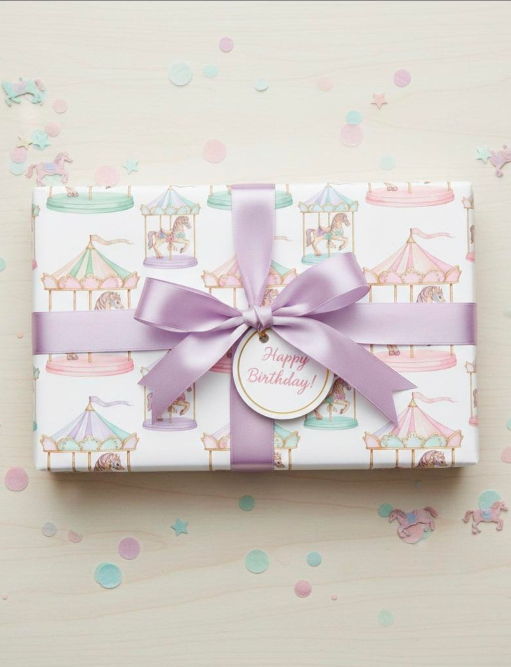 Wrapping Papers: Pastel Carousel Birthday Gift Wrap, For Her, Unique Design, Party Supplies, Celebration Decor, Feminine Presents