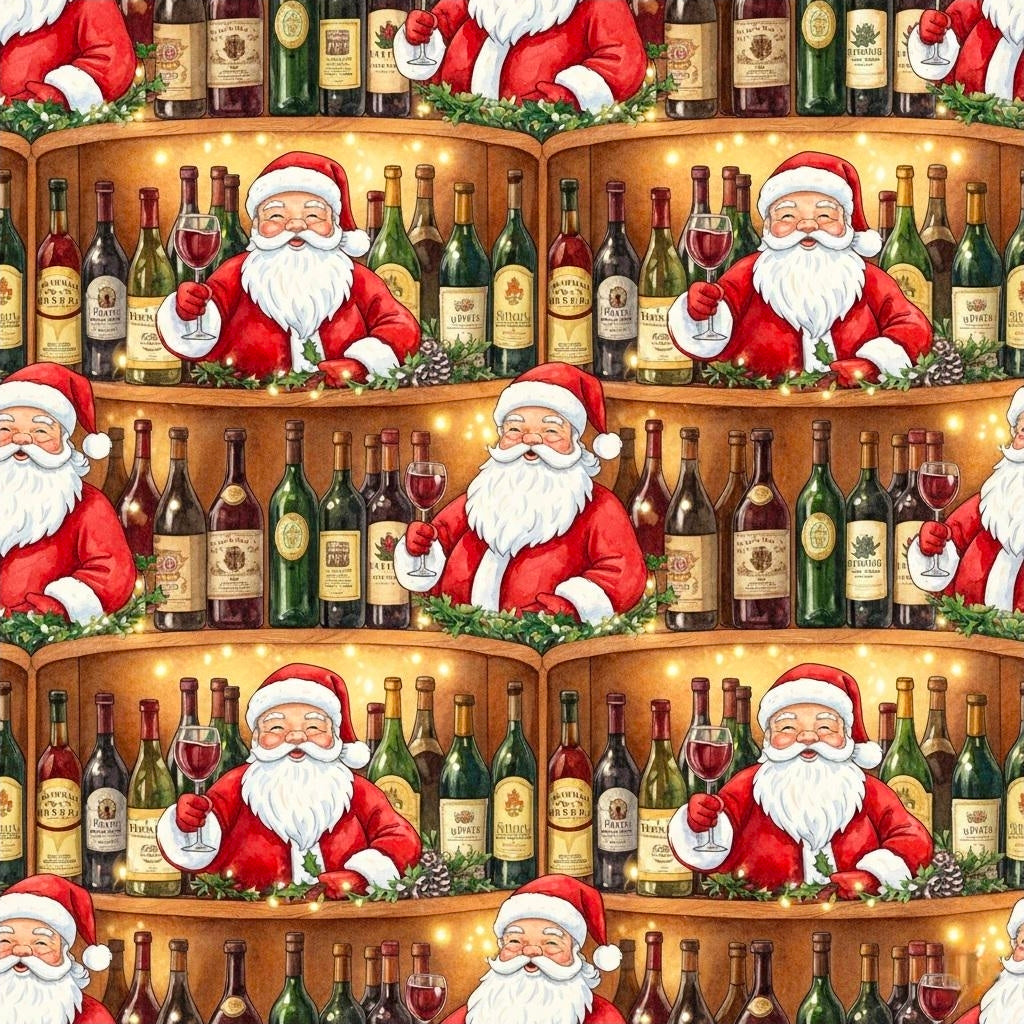 Holiday Santa in the Wine Cellar Wrapping Paper, Christmas Gift Wrap, Festive Wine Lover Present Wrap, Sophisticated Holiday Decor,