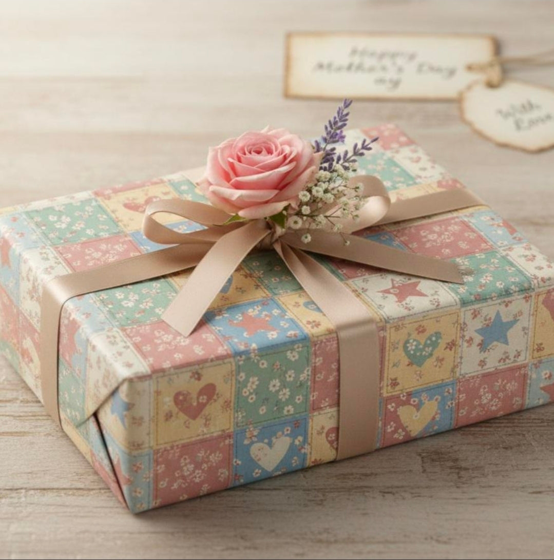 Patchwork Hearts Wrapping Paper | Floral Patch Pattern Roll