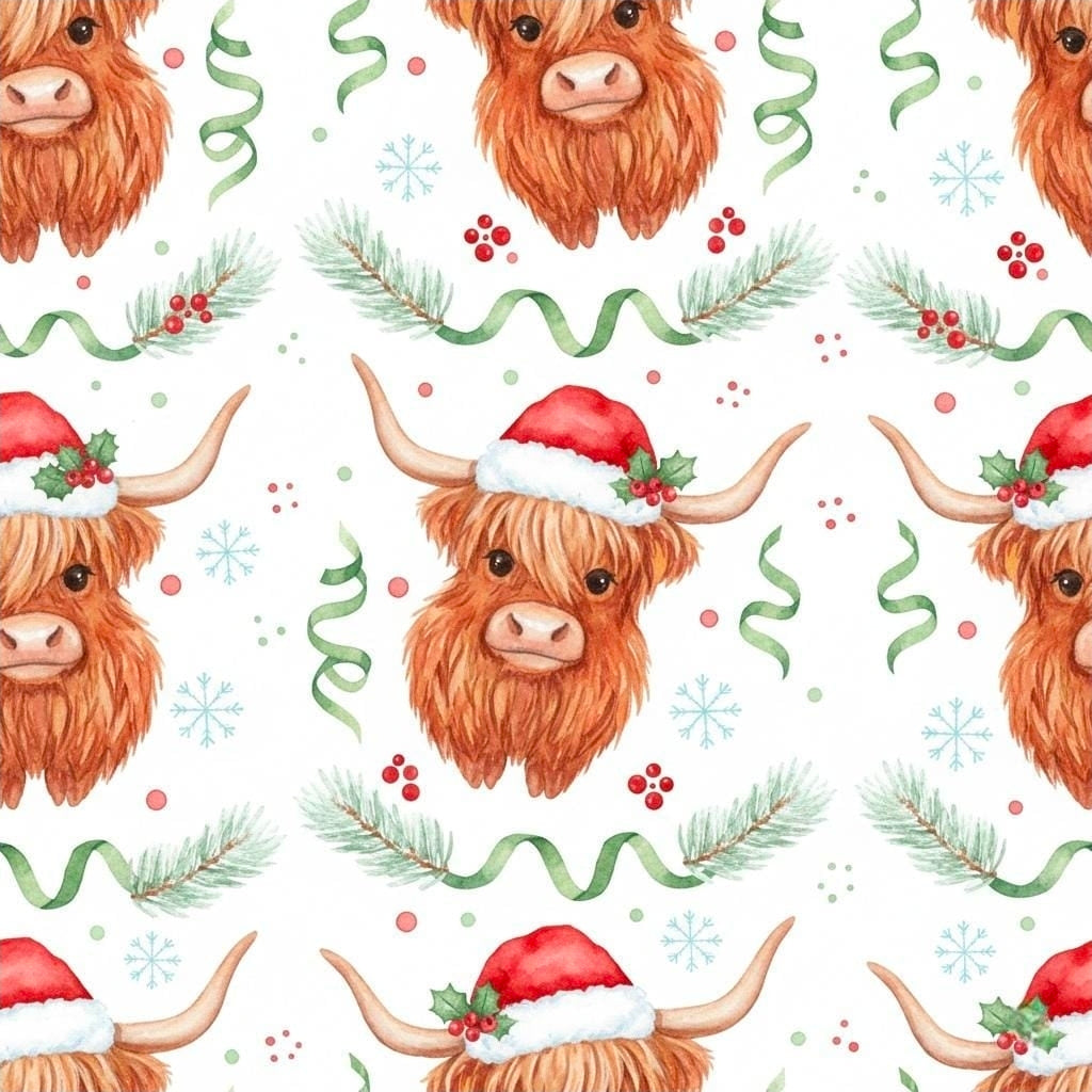 Cute Highland Cow Christmas Wrapping Paper | Farmhouse Holiday Gift Wrap | Country Xmas Decor | Rustic Cow Print | Festive Winter Wrap