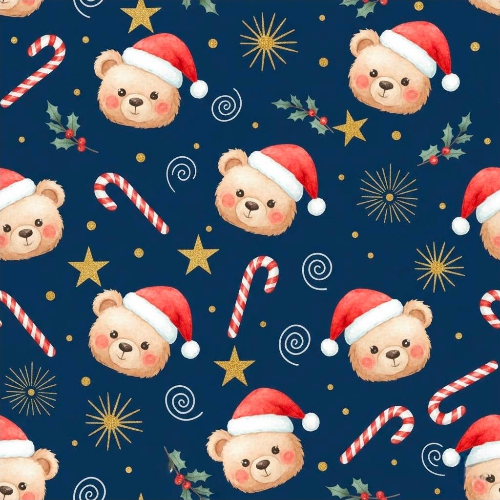 Teddy Bear Christmas Wrapping Paper | Cute Navy Blue Holiday Gift Wrap | Festive Bear Design | Cozy Winter Xmas Wrap | Classic Christmas