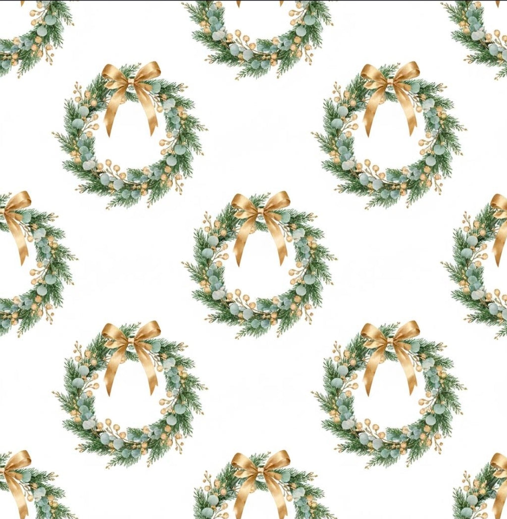 Elegant Gold and Green Christmas Wreaths Wrapping Paper | Luxury Holiday Gift Wrap | Classy Winter Decor Pattern