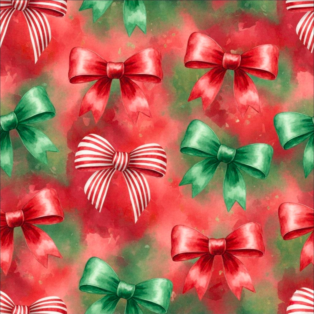 Christmas Wrapping Paper, Festive Red Green Bows Holiday Gift Wrap for Family Friends Teachers, Watercolor Design