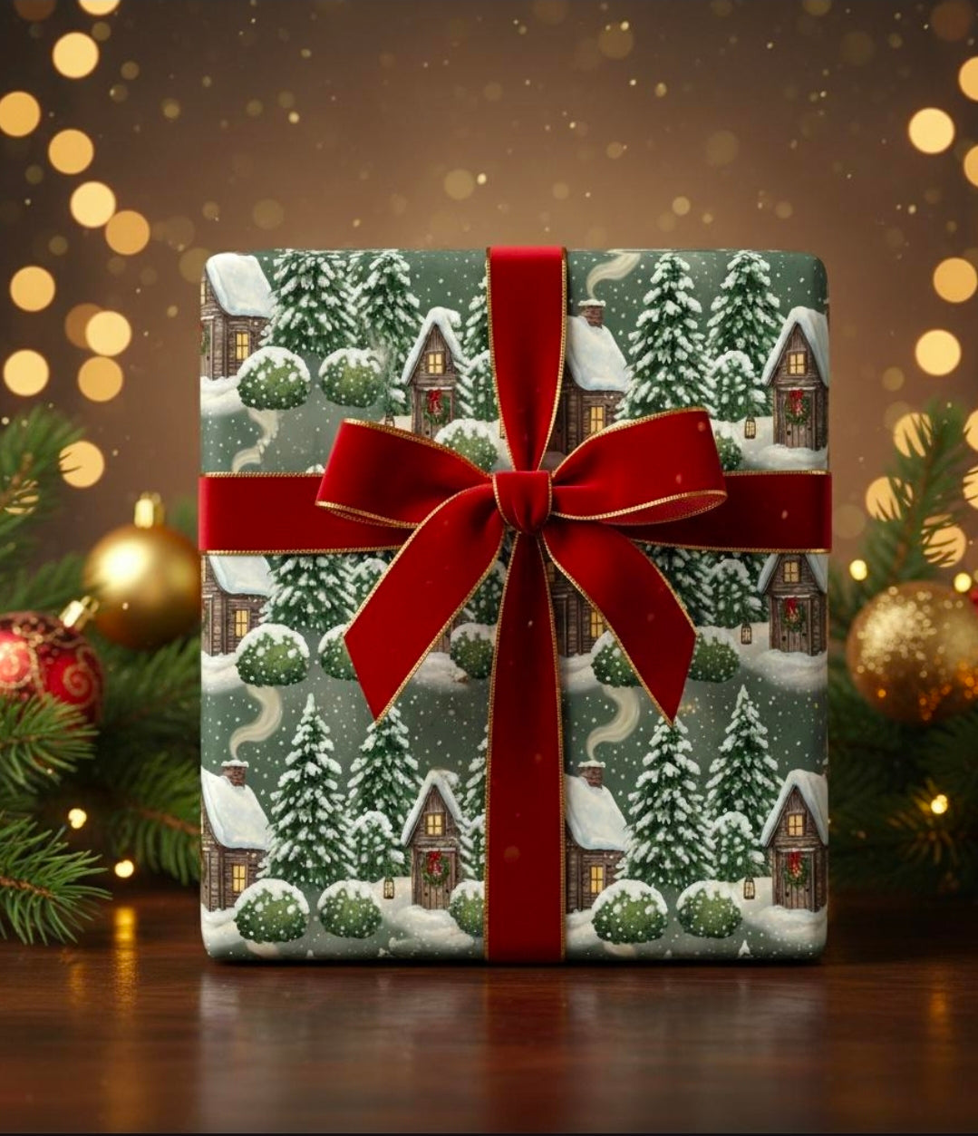 Wrapping Papers: Winter Wonderland Snowy Christmas Trees & Cozy Cabin Gift Wrap, Holiday Forest Theme, Festive Present Packing, Seasonal