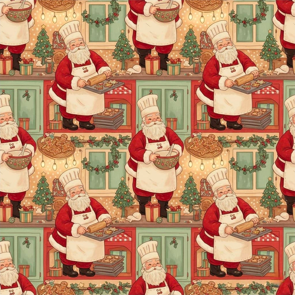 Vintage Santa Baking Wrapping Paper, Christmas Kitchen Decor, Retro Holiday Gift Wrap, Festive Sweetness, Old-Fashioned Santas