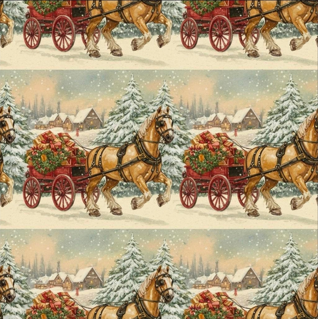 Vintage Clydesdale Horses Christmas Wrapping Paper | Winter Farm Scene Gift Wrap | Rustic Holiday Horse Wagon