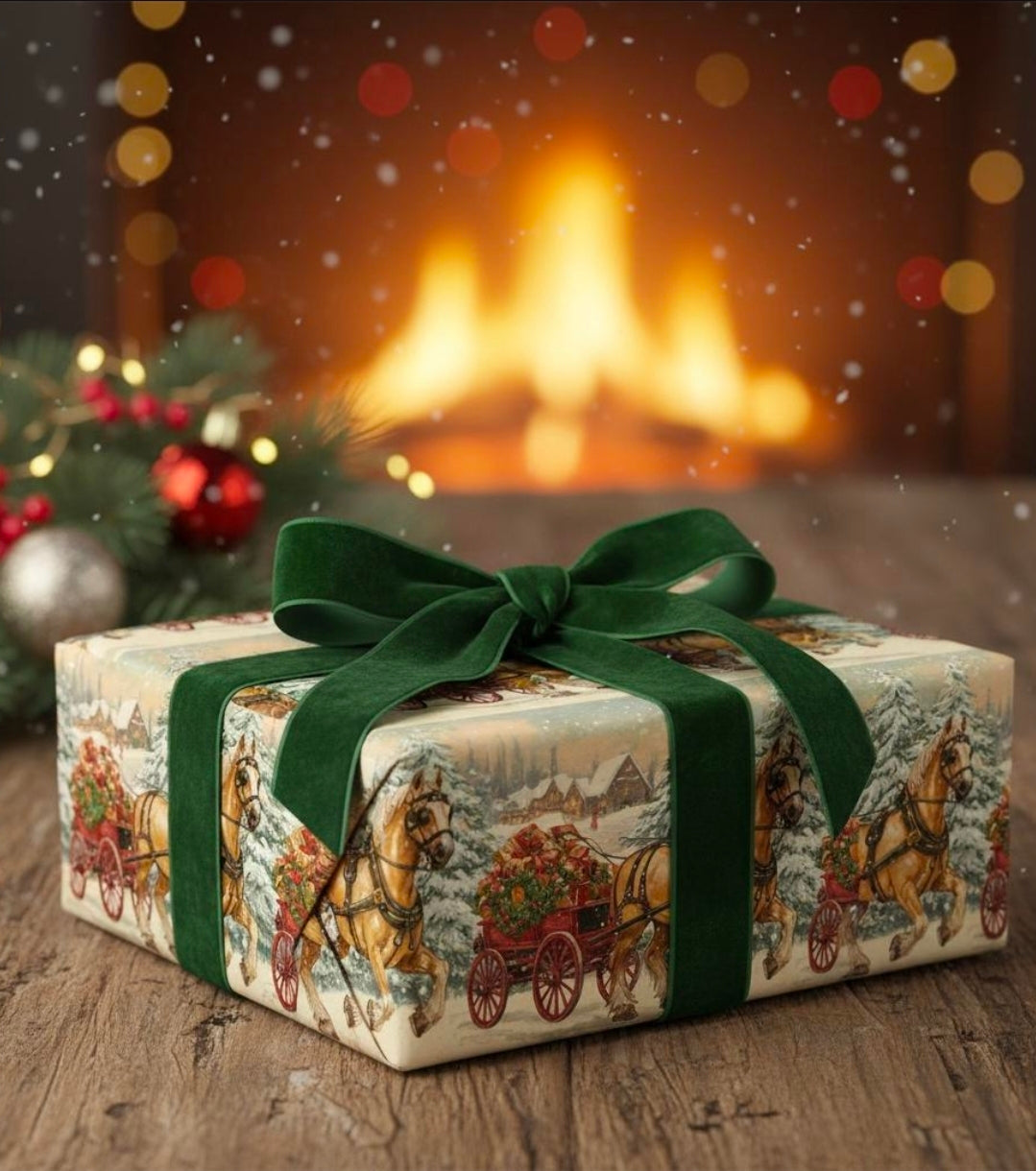 Vintage Clydesdale Horses Christmas Wrapping Paper | Winter Farm Scene Gift Wrap | Rustic Holiday Horse Wagon