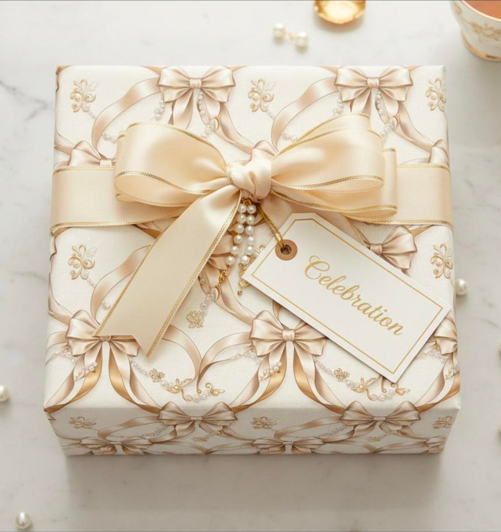 Pretty Gold Bows & Pearls Wrapping Papers, Elegant Gift Wrap for Her, Birthday Bridal Shower Bachelorette Party Supplies, Luxury Present