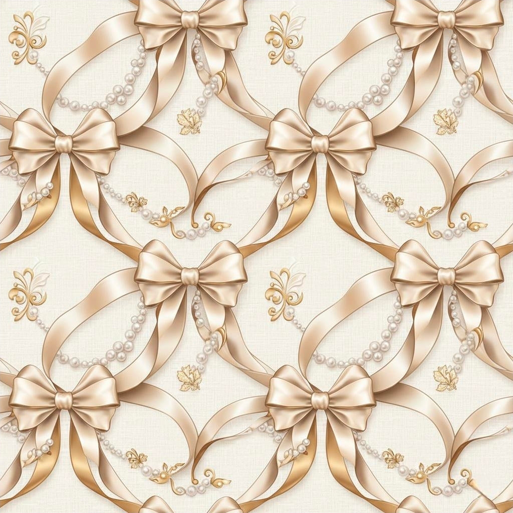 Pretty Gold Bows & Pearls Wrapping Papers, Elegant Gift Wrap for Her, Birthday Bridal Shower Bachelorette Party Supplies, Luxury Present