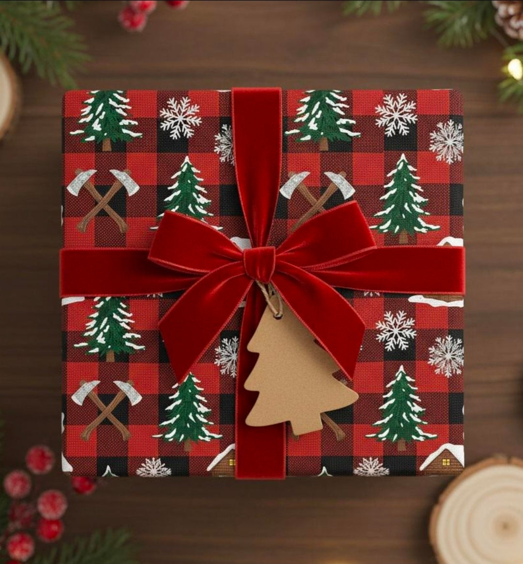 Wrapping Papers: Plaid Cabin Christmas Gift Wrap, Rustic Lumberjack Packaging, Winter Cozy Buffalo Check Paper, Holiday Axes