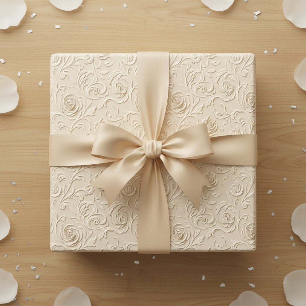 Ivory Embossed Rose Pattern Wrapping Paper | Classic Floral Gift Wrap