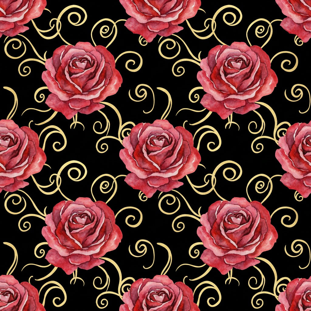 Red Rose Swirl Wrapping Paper | Floral Gift Wrap, Black & Gold