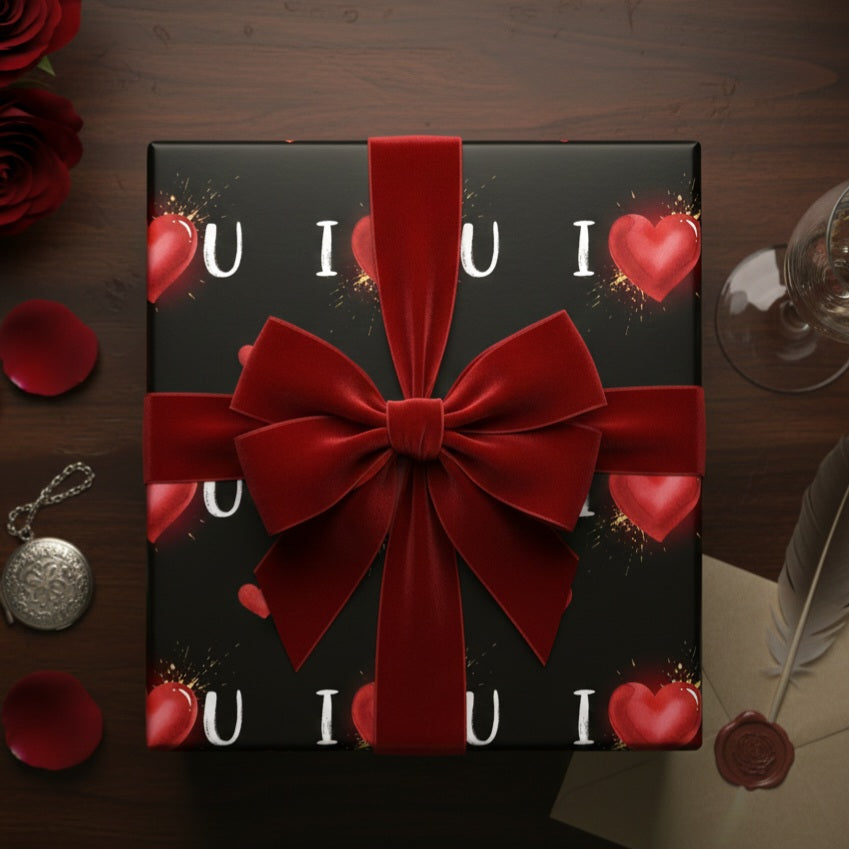 I  U Heart Pattern Wrapping Paper | Romantic Valentine Gift Wrap
