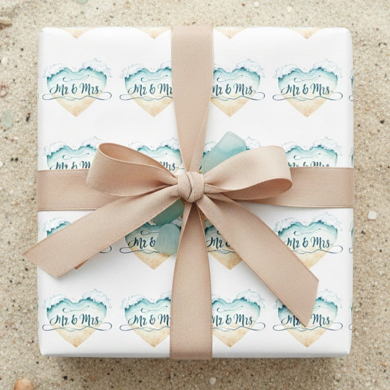 Sea Glass Wedding Wrapping Paper | Tropical Summer Pattern | Mr and Mrs