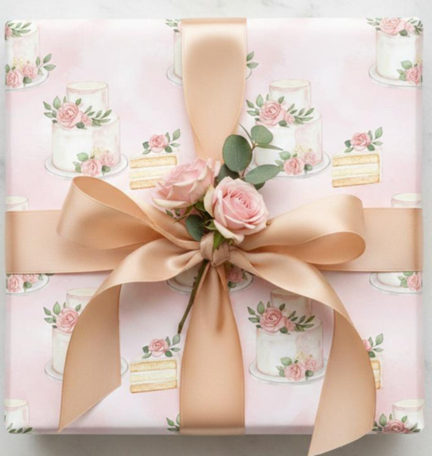 Wedding Cake Wrapping Paper | Pink Rose Pattern | Wedding