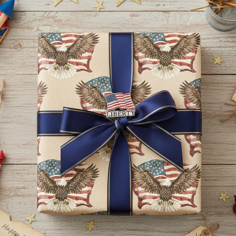 American Flag Eagle Wrapping Papers | Patriotic Bald Eagle Pattern