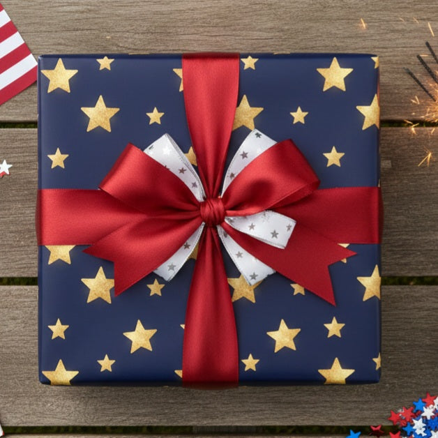 Gold Star Pattern Wrapping Paper | Navy Holiday Gift Wrap