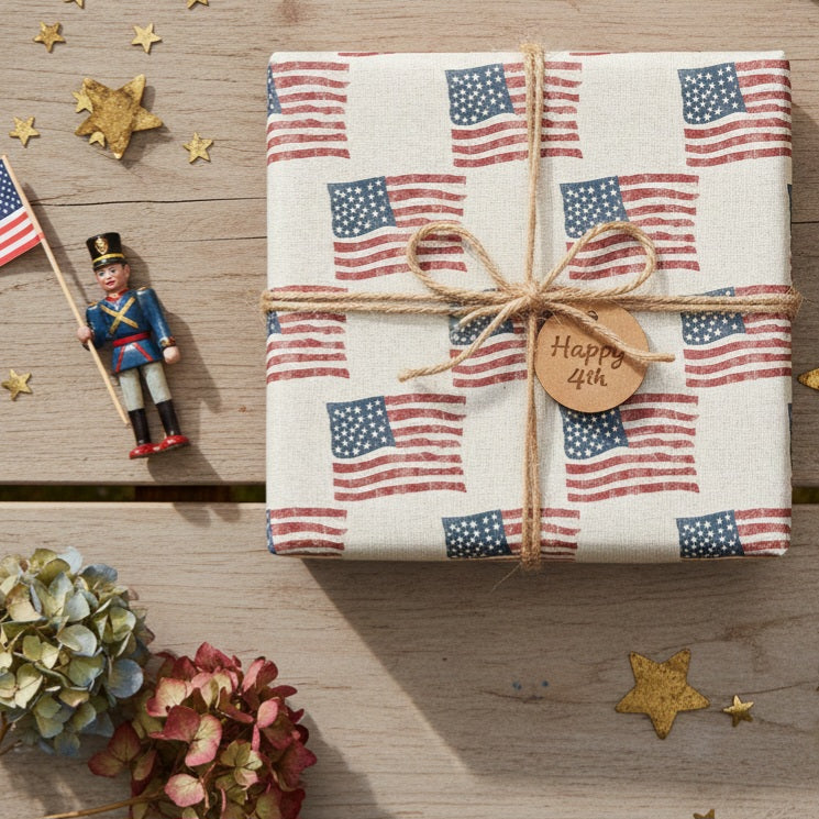Vintage American Flag Wrapping Paper | Patriotic Gift Wrap