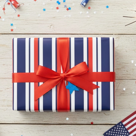 Red White Navy Striped Wrapping Paper | Patriotic Gift Wrap