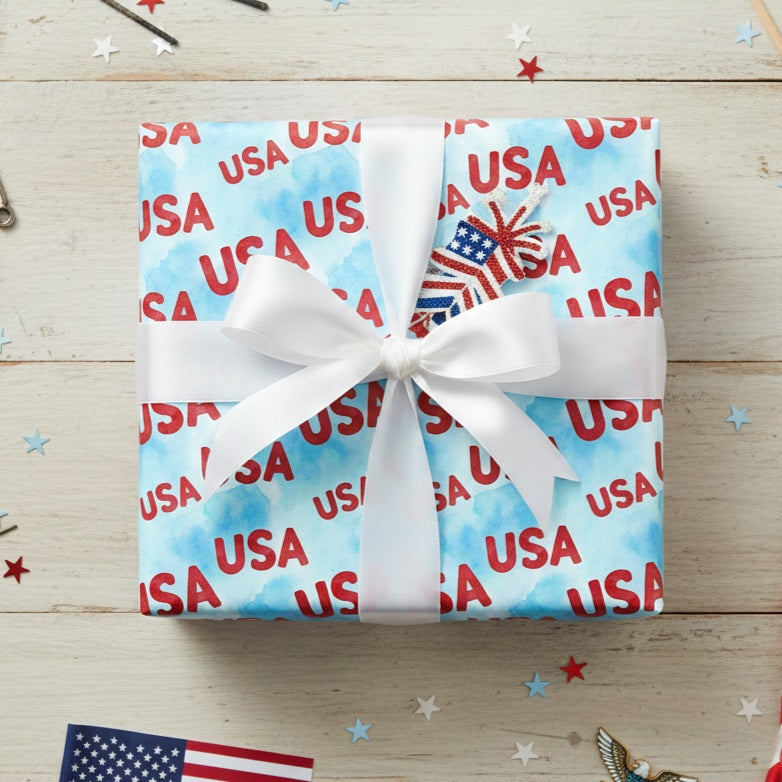 USA Pattern Wrapping Paper | Patriotic Red Blue Gift Wrap