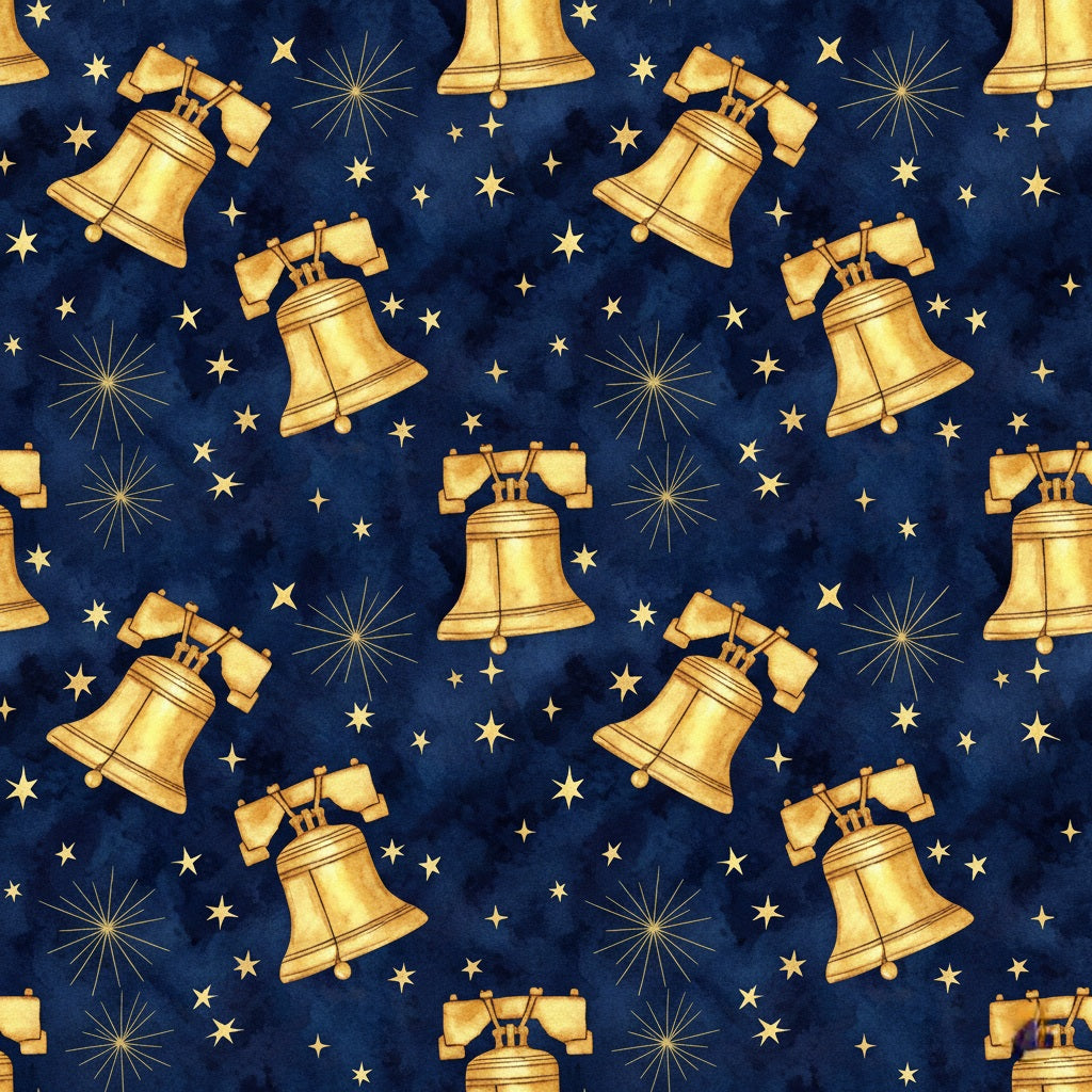 Golden Bells Pattern Wrapping Paper | Holiday Christmas Navy Star