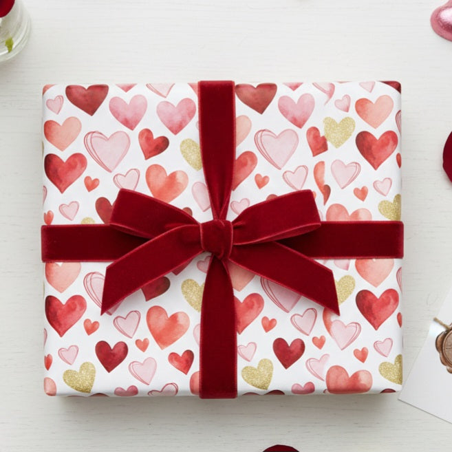 Watercolor Heart Pattern Wrapping Paper | Valentine Gift Wrap