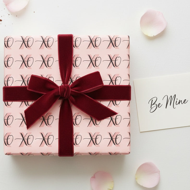 XO Pattern Wrapping Paper | Pink Script Heart Love Paper