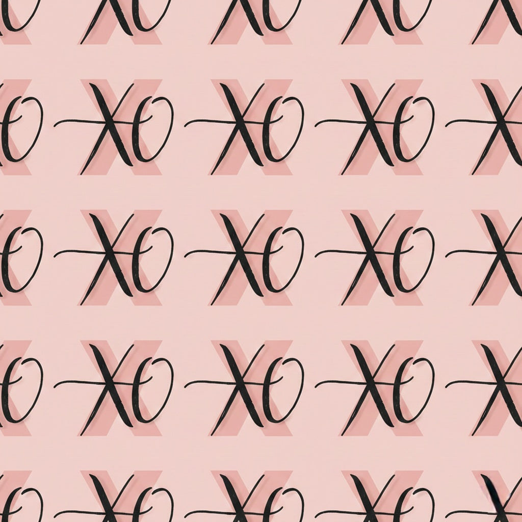 XO Pattern Wrapping Paper | Pink Script Heart Love Paper