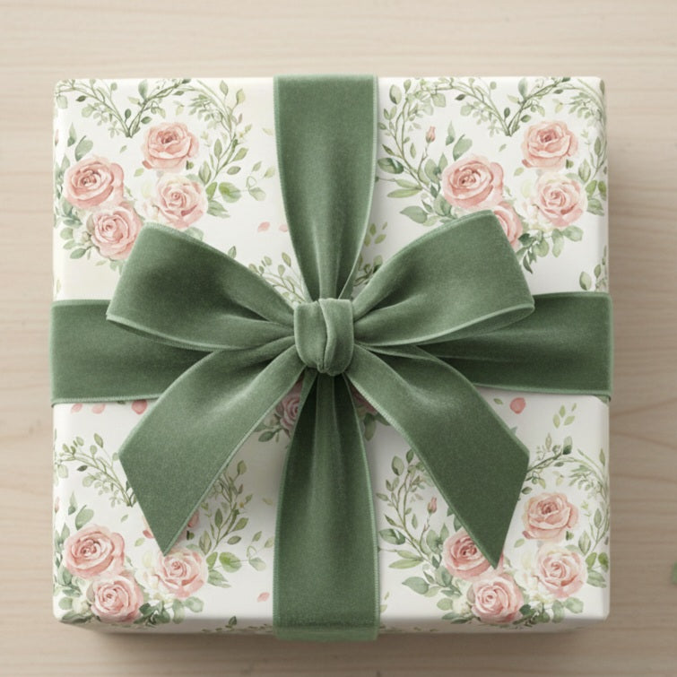 Pink Rose Wreath Wrapping Paper | Floral Gift Wrap, Vintage Bouquet Pattern